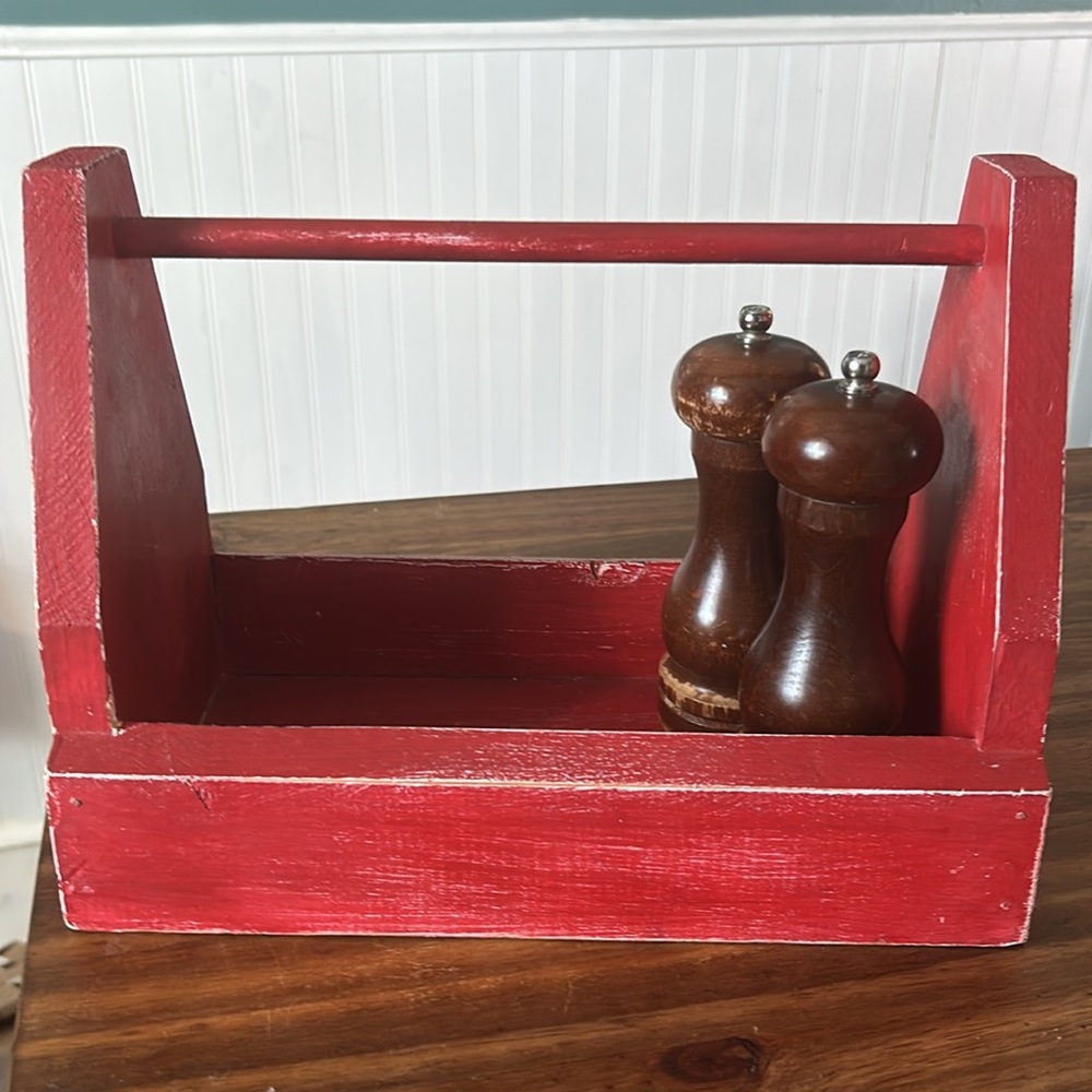 Vintage Red Wooden Caddy